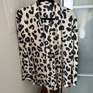 Animal print satin button up blouse